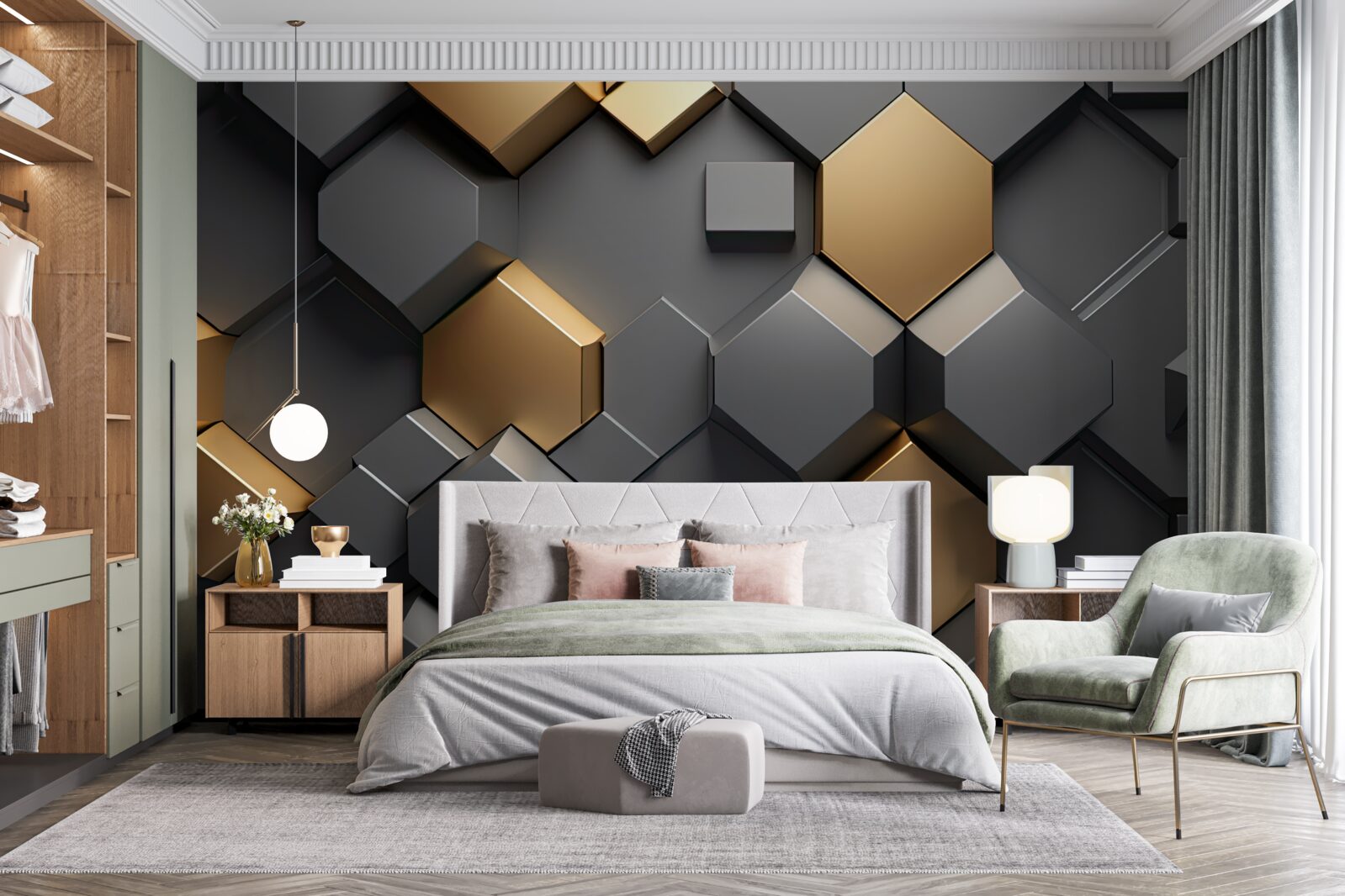 Fotobehang geometrische vormen in zwart en goud