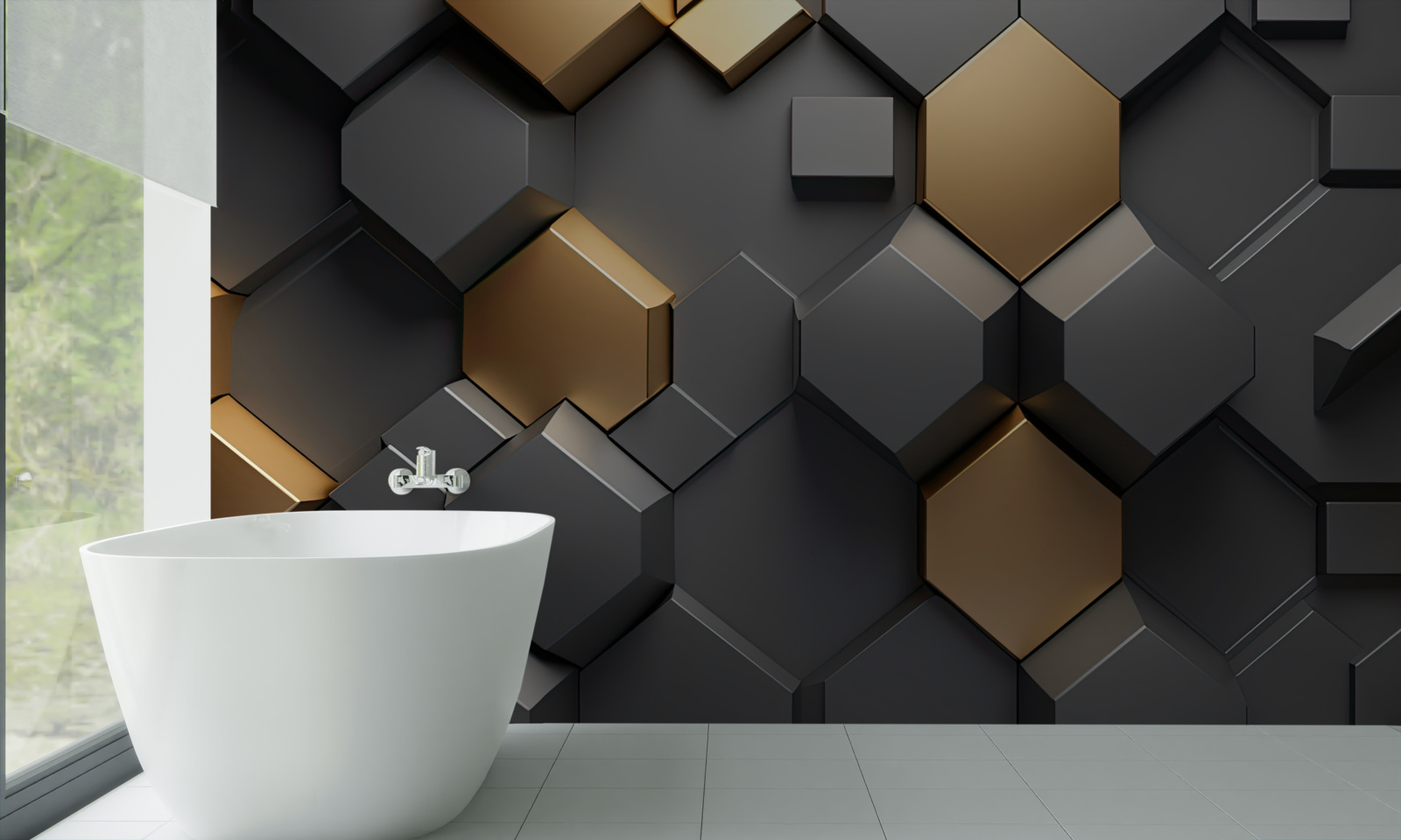 Fotobehang geometrische vormen in zwart en goud