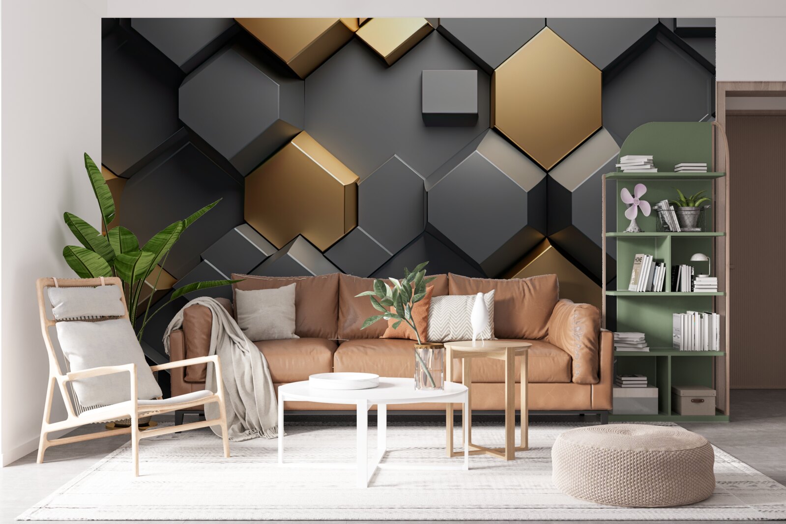 Fotobehang geometrische vormen in zwart en goud