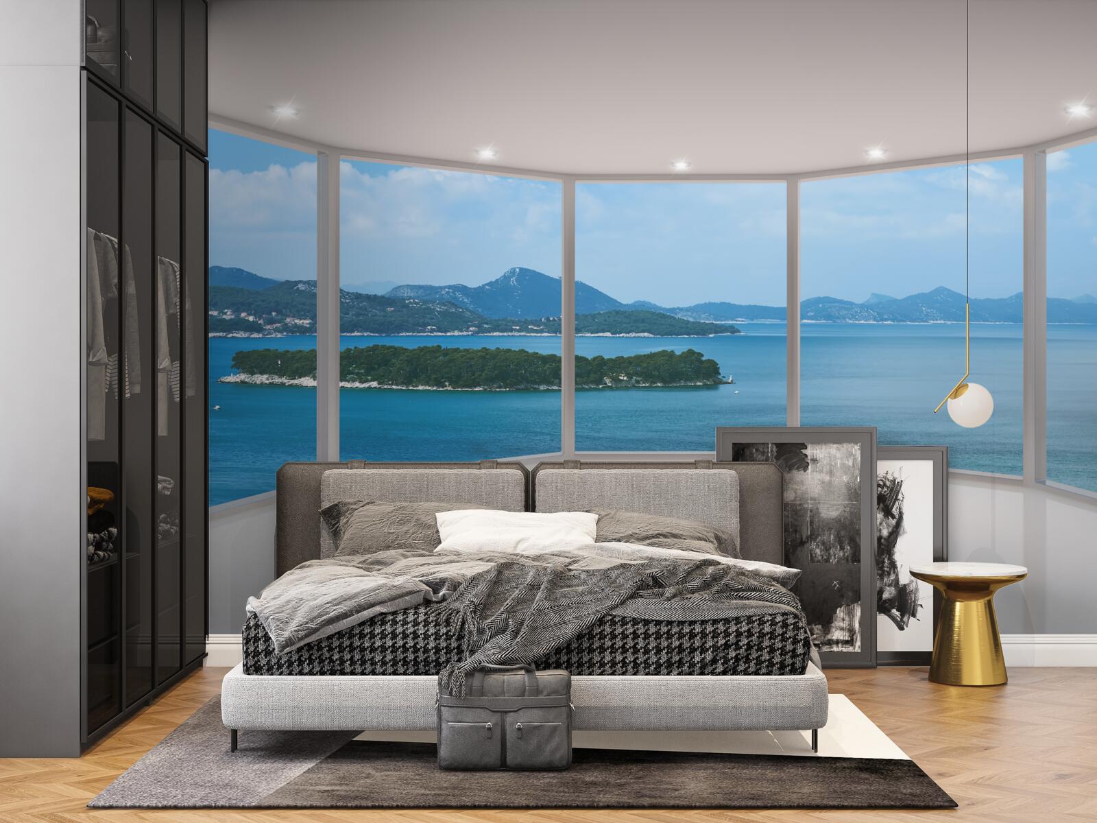 Fotobehang adembenemend panoramisch uitzicht op de oceaan vanuit de ramen