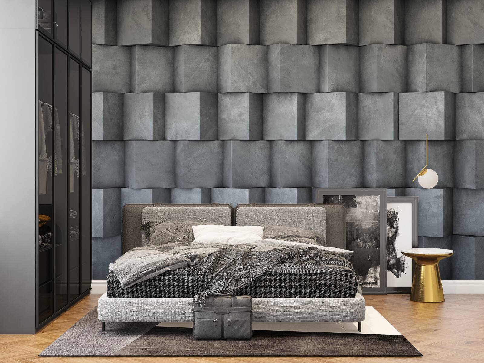 Fotobehang volumetrische vierkanten in verschillende richtingen