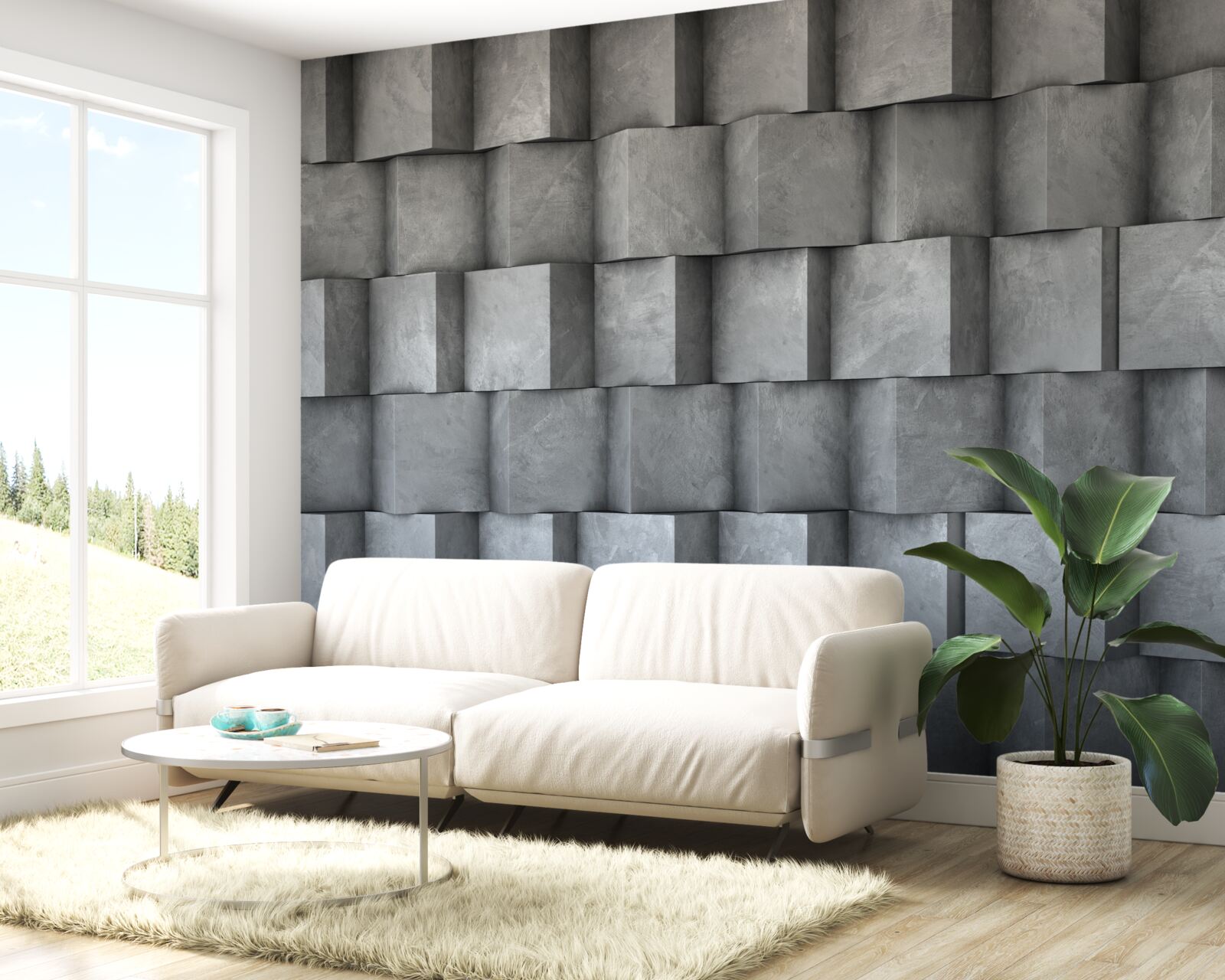 Fotobehang volumetrische vierkanten in verschillende richtingen