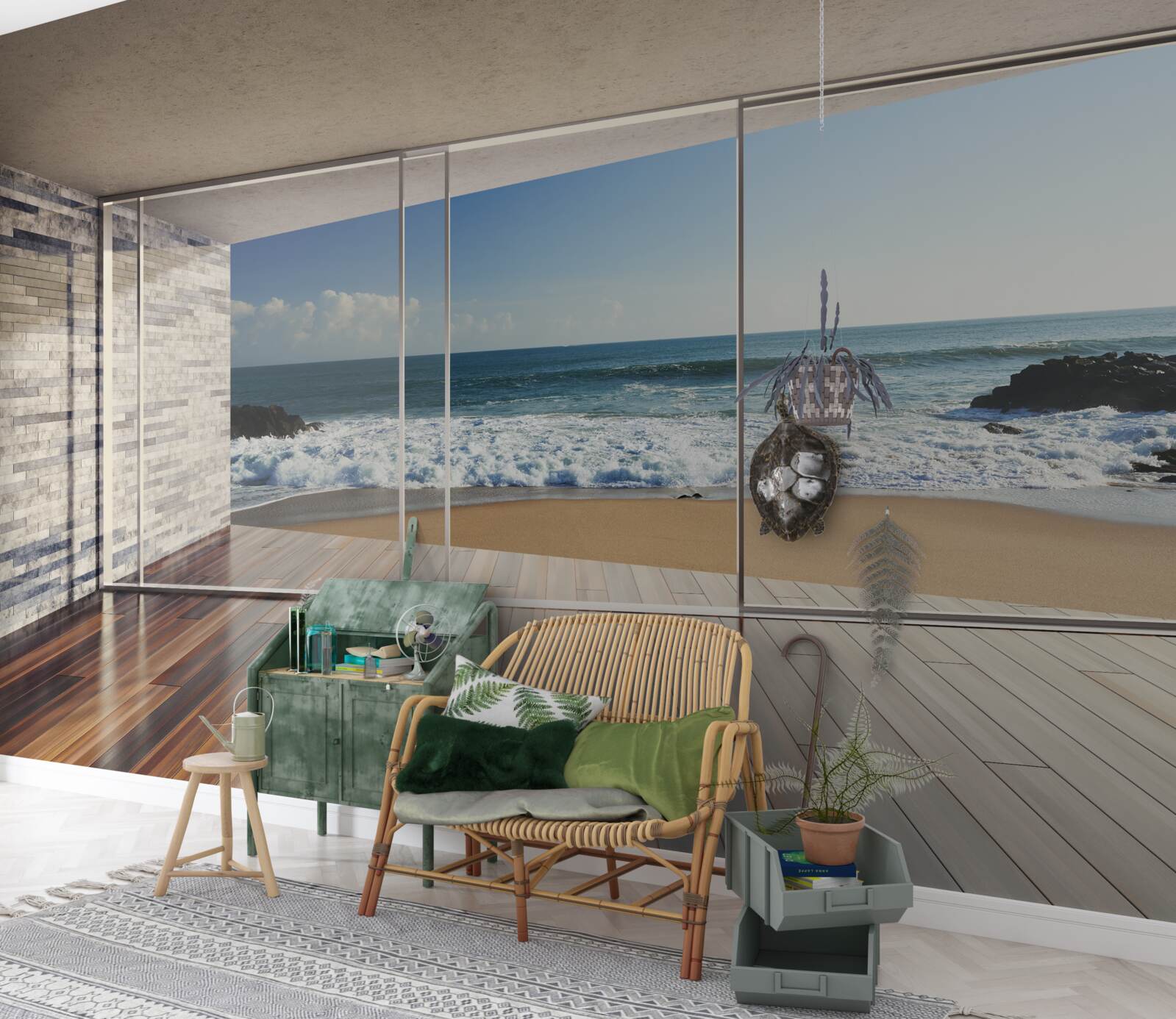 Fotobehang panoramische ramen bieden een prachtig uitzicht op zee