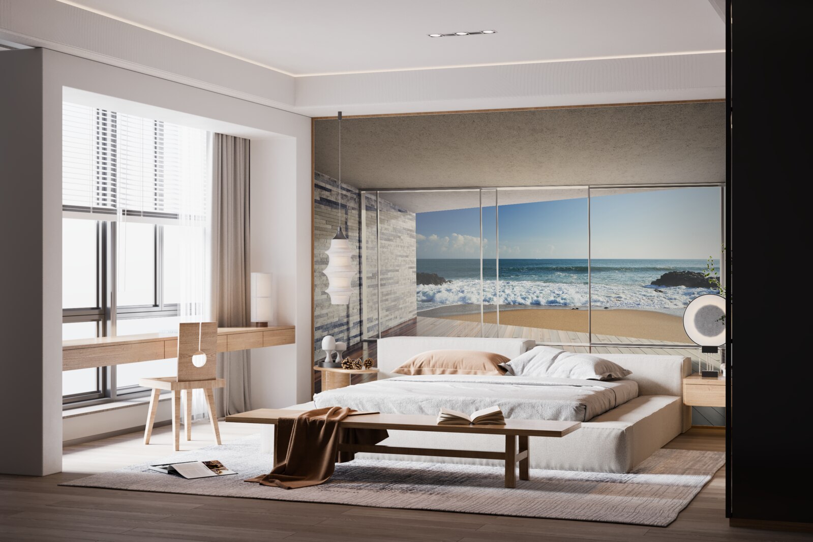 Fotobehang panoramische ramen bieden een prachtig uitzicht op zee