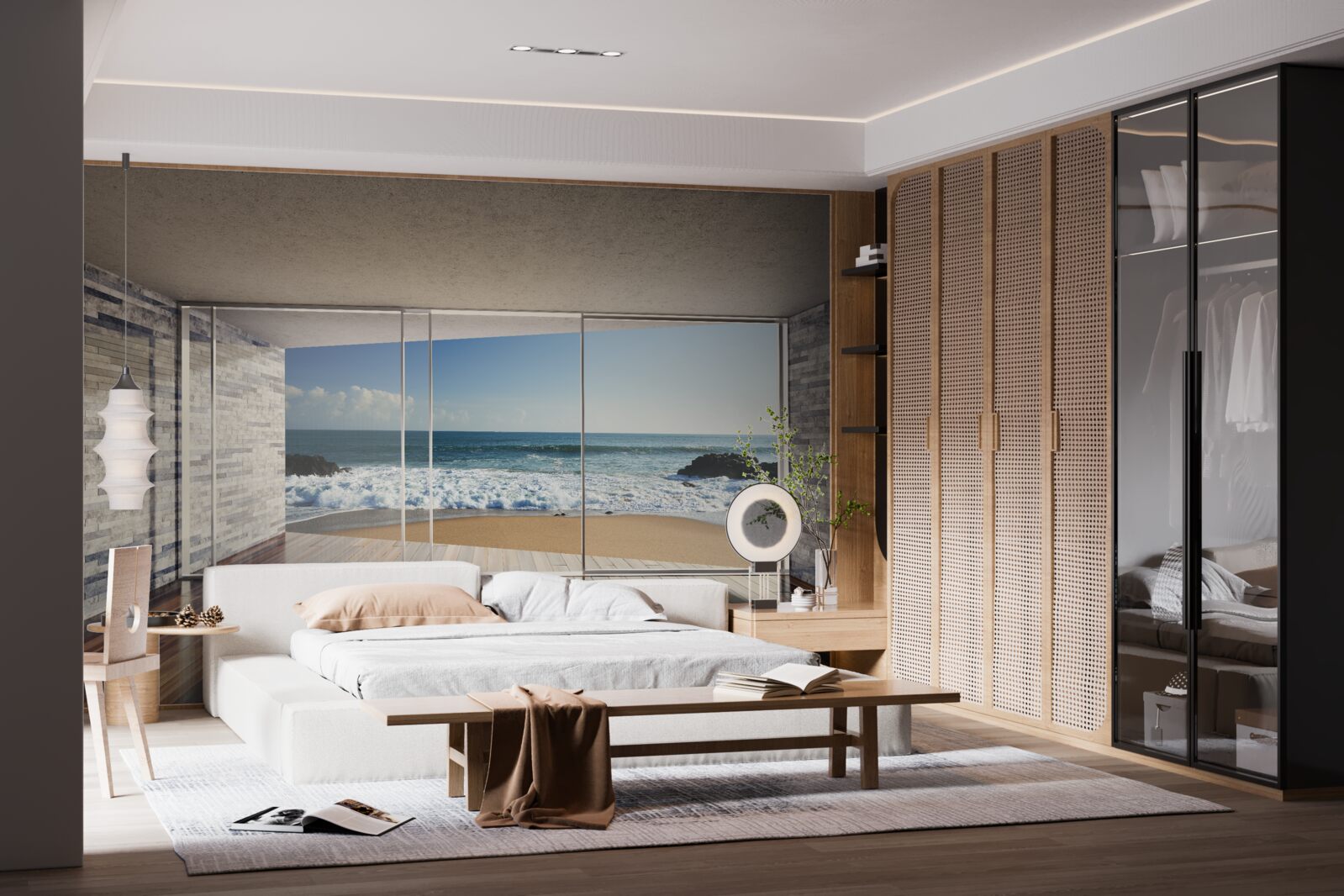 Fotobehang panoramische ramen bieden een prachtig uitzicht op zee