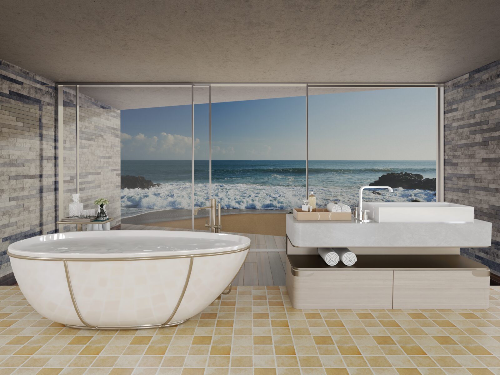 Fotobehang panoramische ramen bieden een prachtig uitzicht op zee