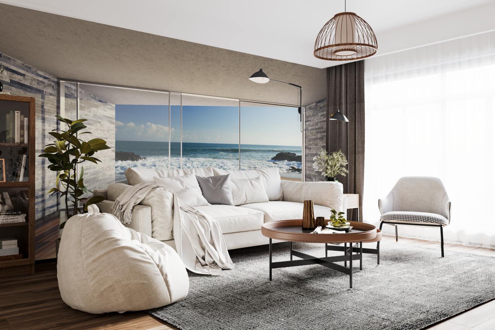 Fotobehang panoramische ramen bieden een prachtig uitzicht op zee