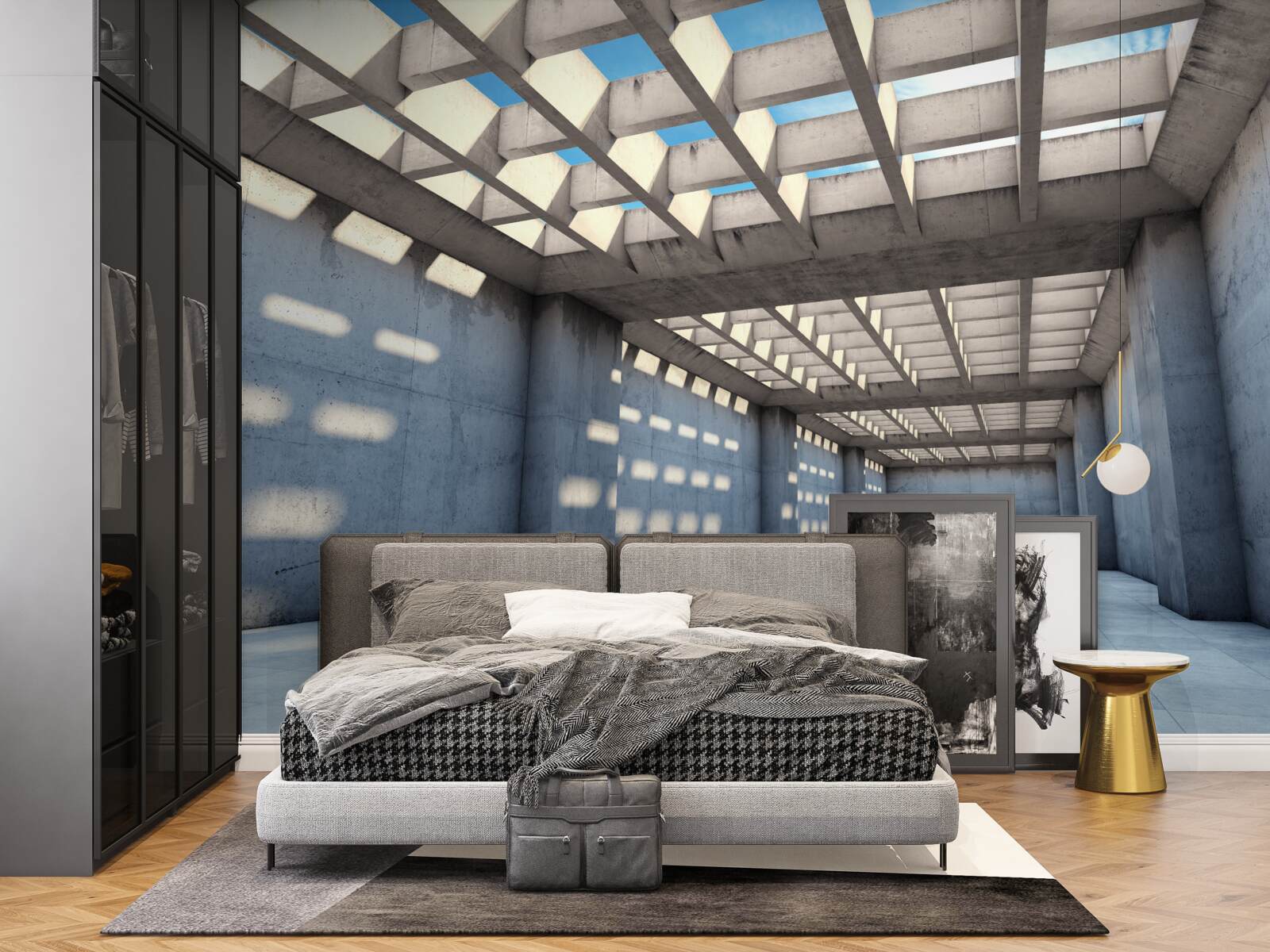 Fotobehang lichte hal met transparant houten plafond