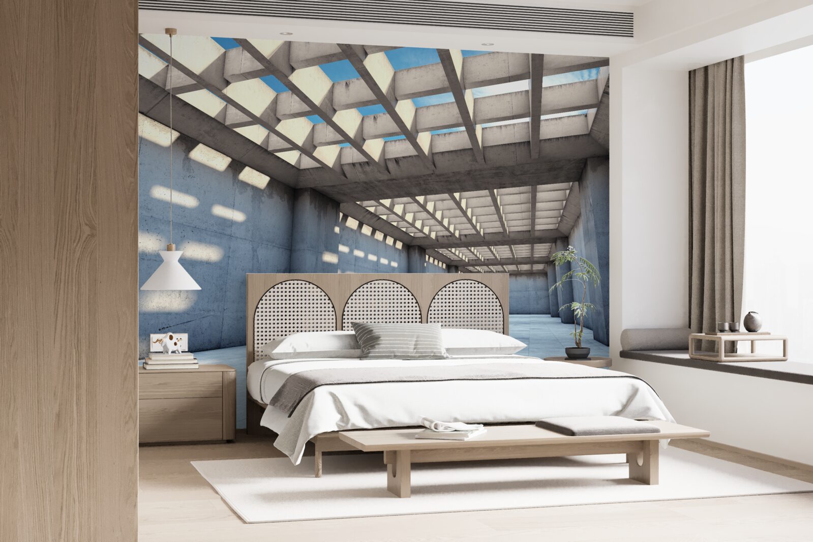 Fotobehang lichte hal met transparant houten plafond