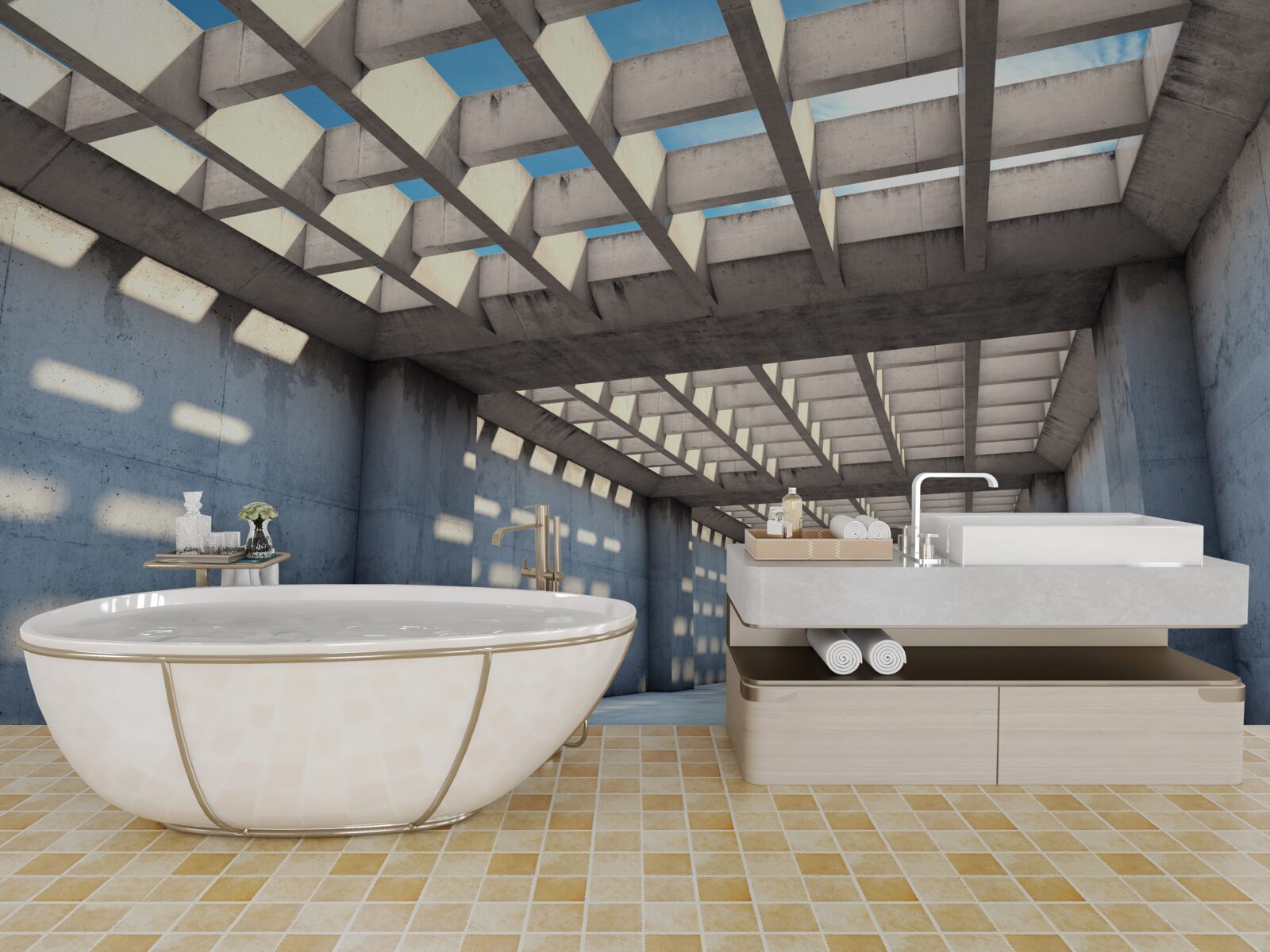 Fotobehang lichte hal met transparant houten plafond