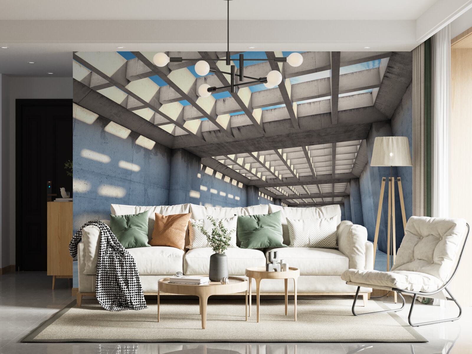 Fotobehang lichte hal met transparant houten plafond