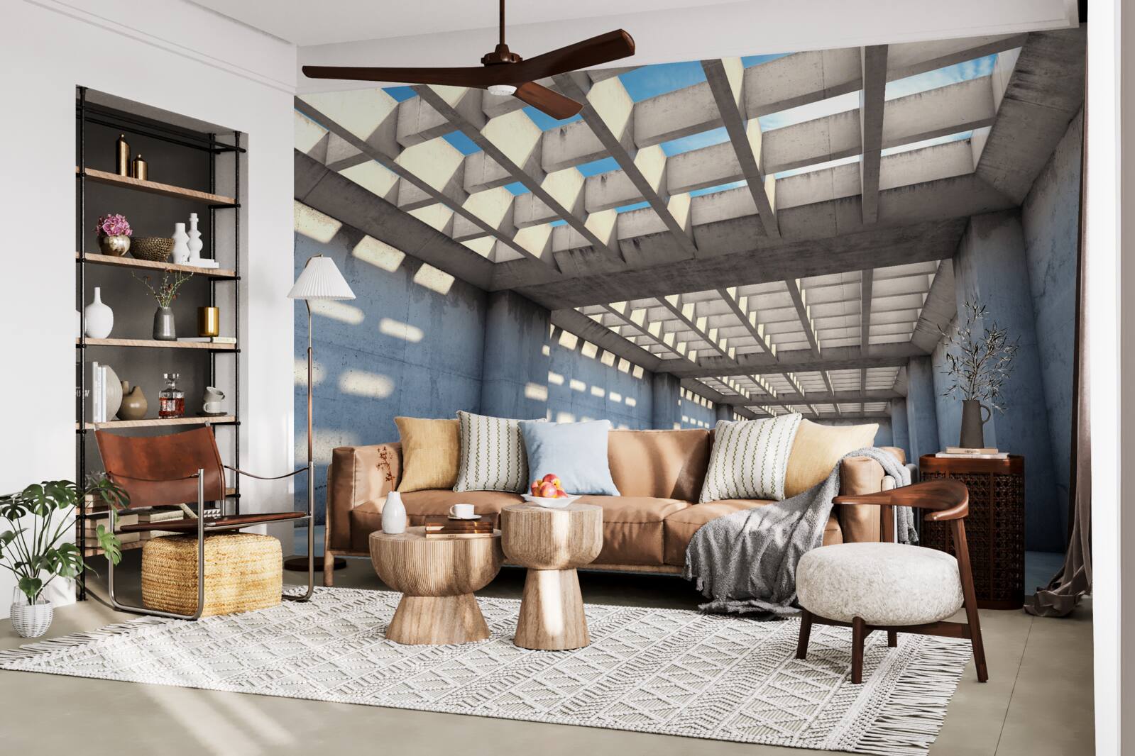 Fotobehang lichte hal met transparant houten plafond