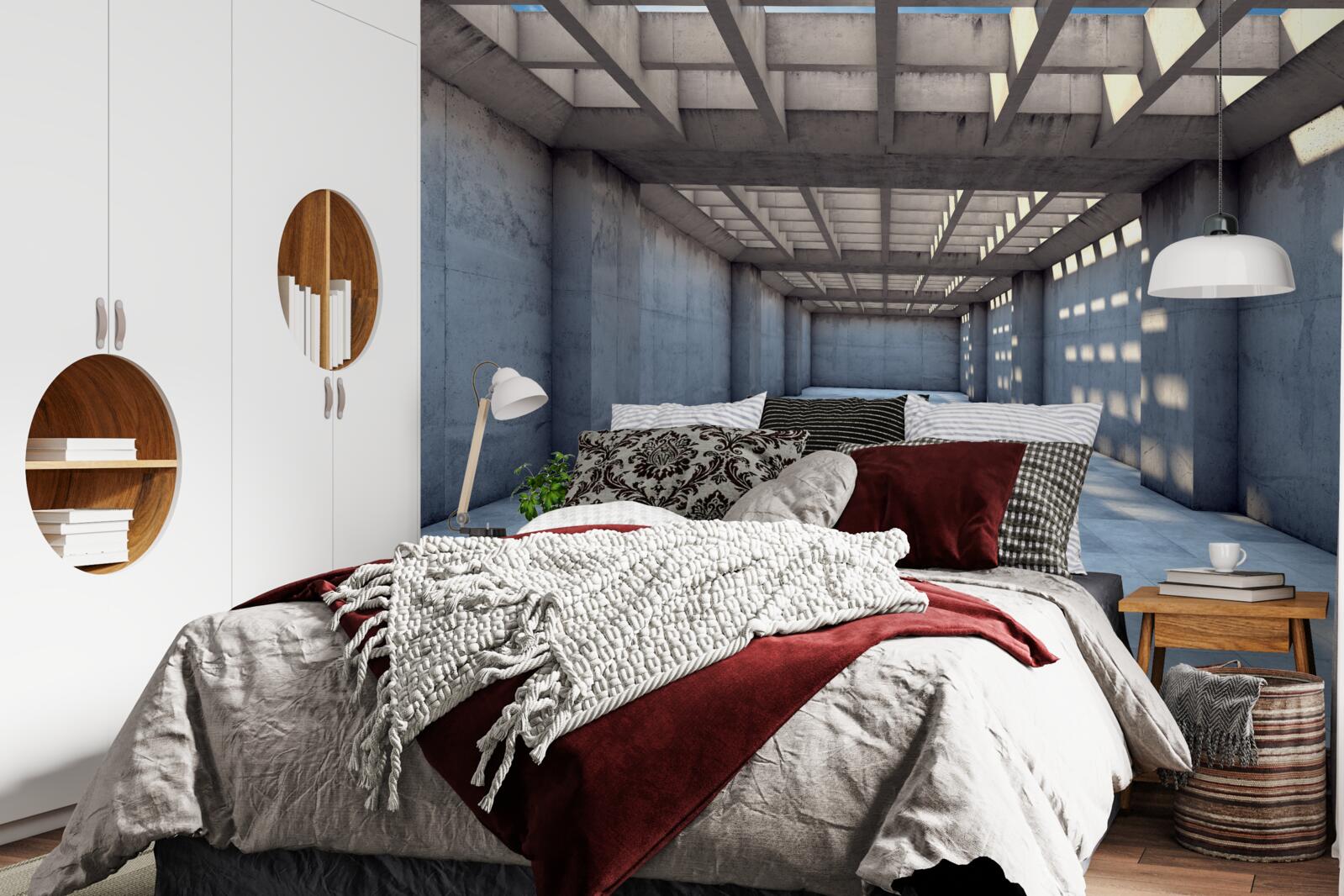 Fotobehang helder verlichte gang met een plafond bedekt met een houten rooster