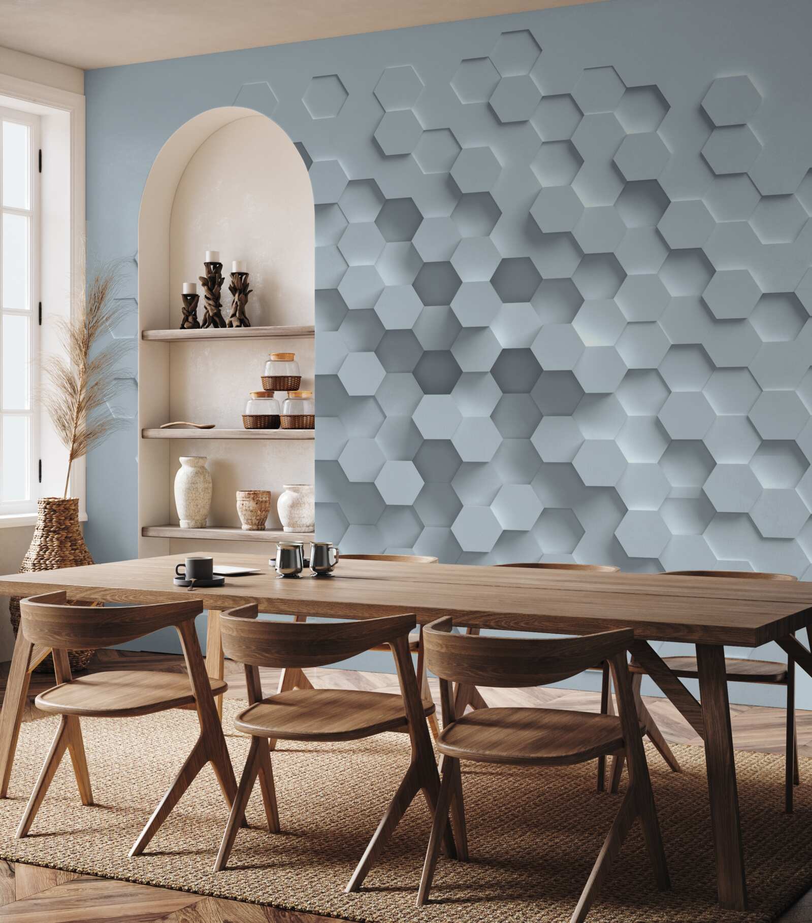 Fotobehang honingraatformaties gemaakt van meerdere zeshoeken