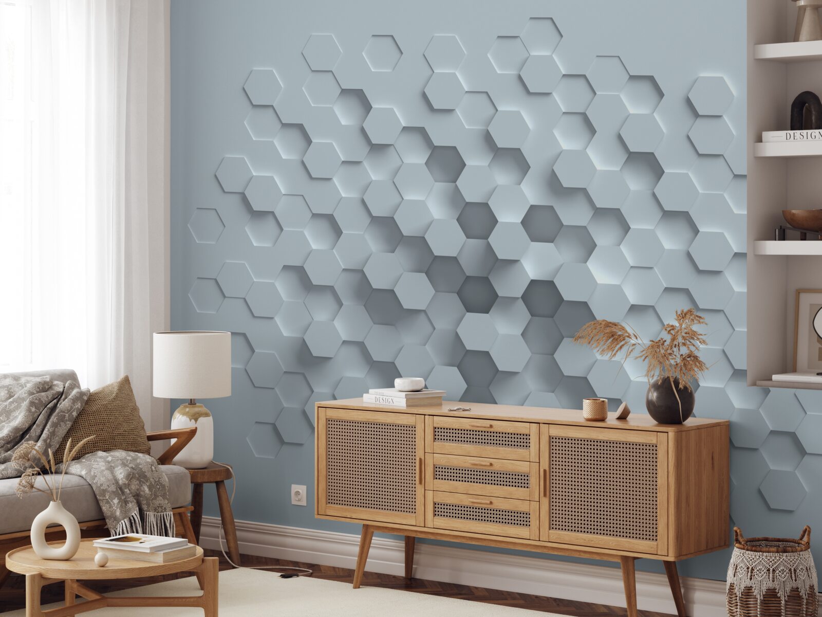 Fotobehang honingraatformaties gemaakt van meerdere zeshoeken