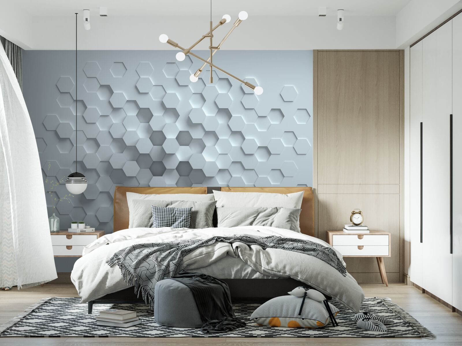 Fotobehang honingraatformaties gemaakt van meerdere zeshoeken