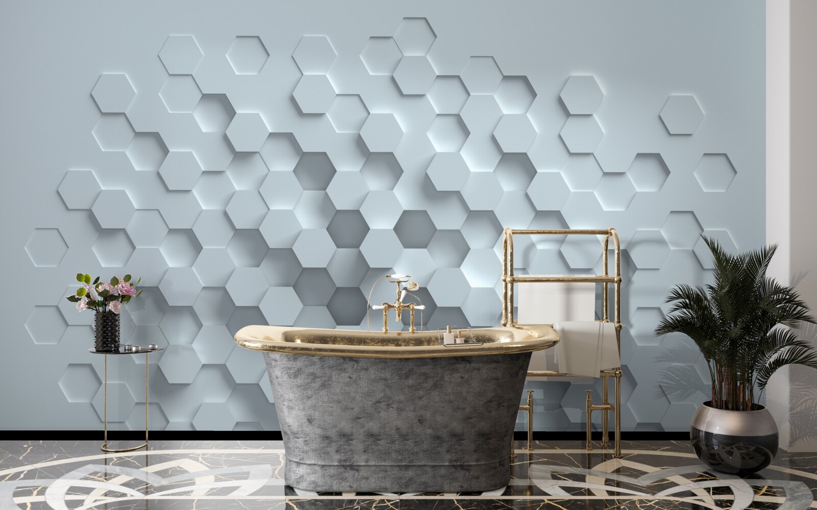 Fotobehang honingraatformaties gemaakt van meerdere zeshoeken