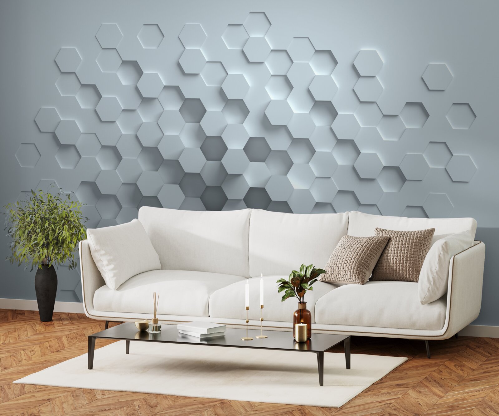 Fotobehang honingraatformaties gemaakt van meerdere zeshoeken