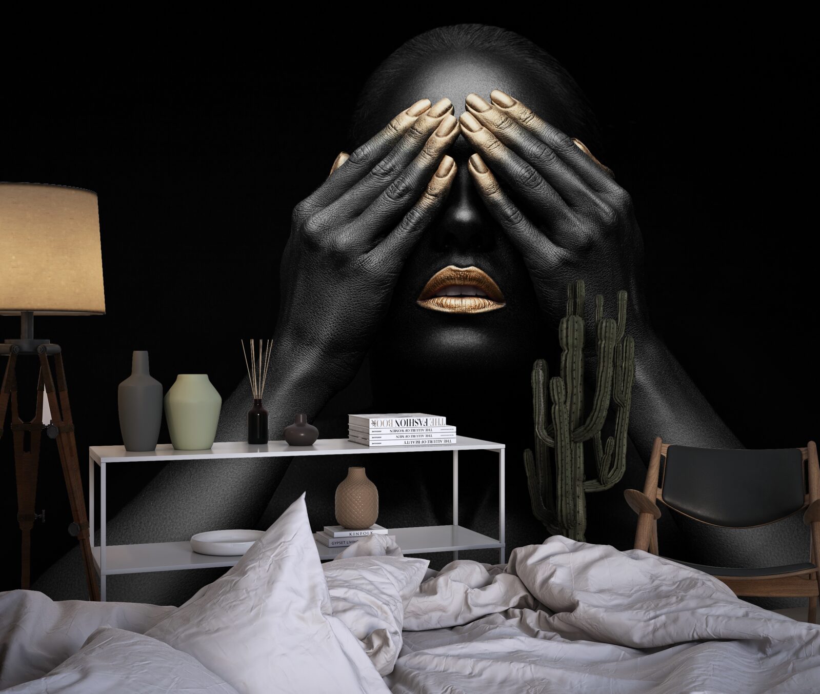 Fotobehang het meisje bedekte haar ogen met haar handen