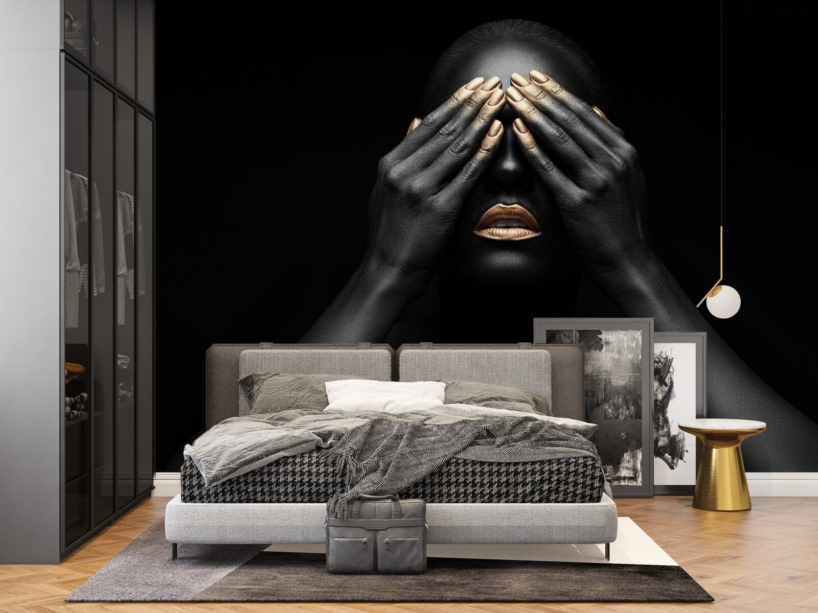 Fotobehang het meisje bedekte haar ogen met haar handen