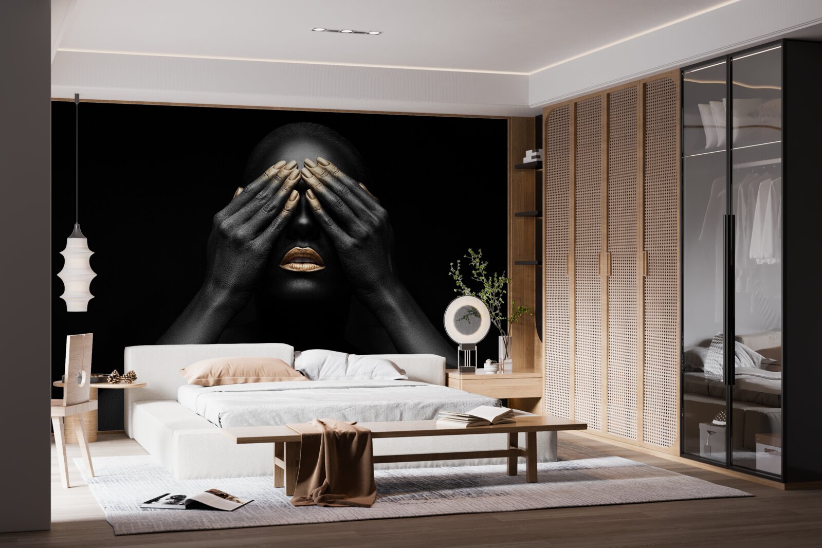 Fotobehang het meisje bedekte haar ogen met haar handen