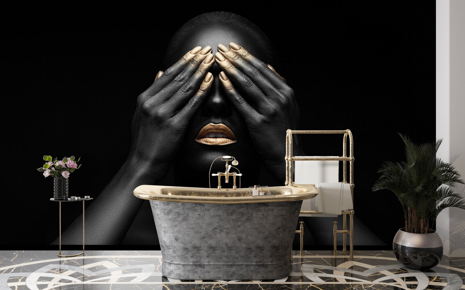 Fotobehang het meisje bedekte haar ogen met haar handen