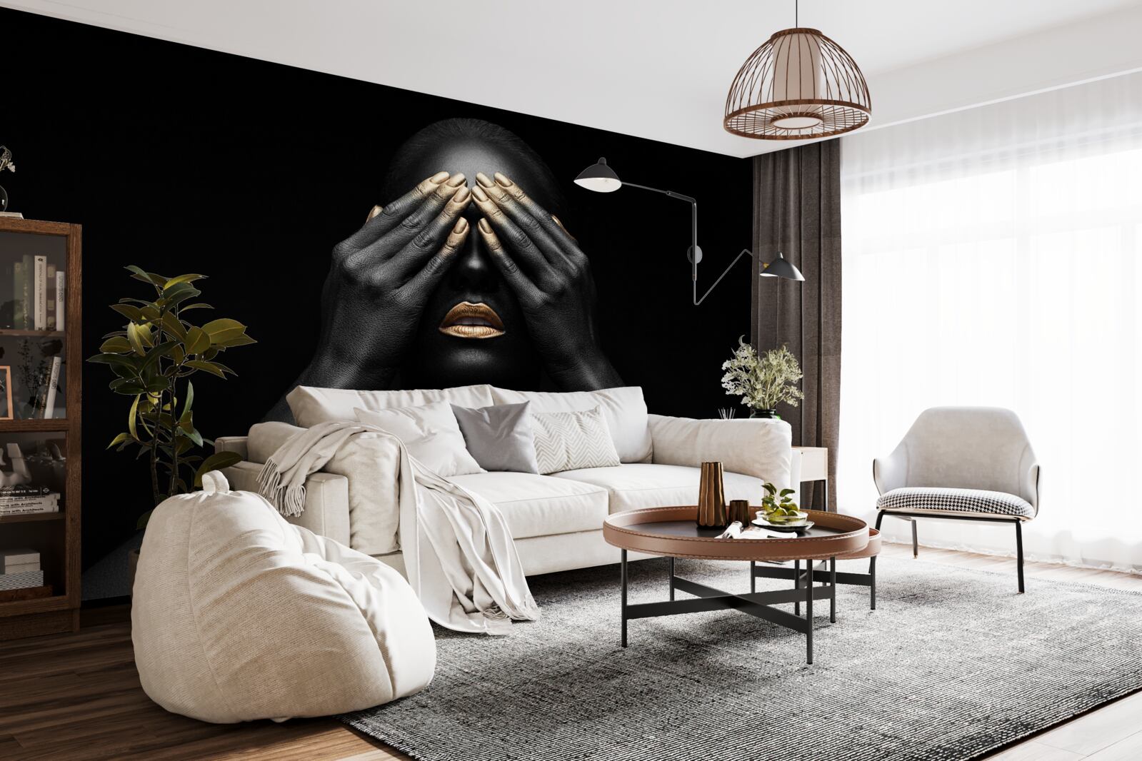 Fotobehang het meisje bedekte haar ogen met haar handen