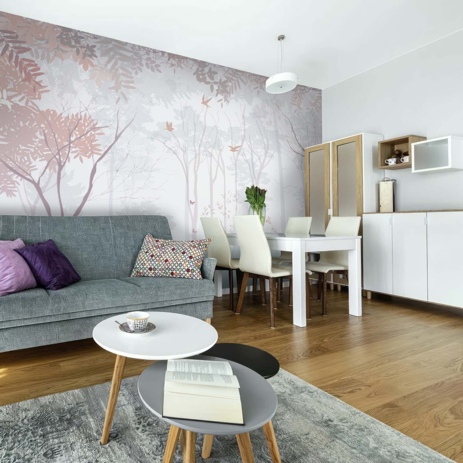 Fotobehang mistig bos op een herfstochtend