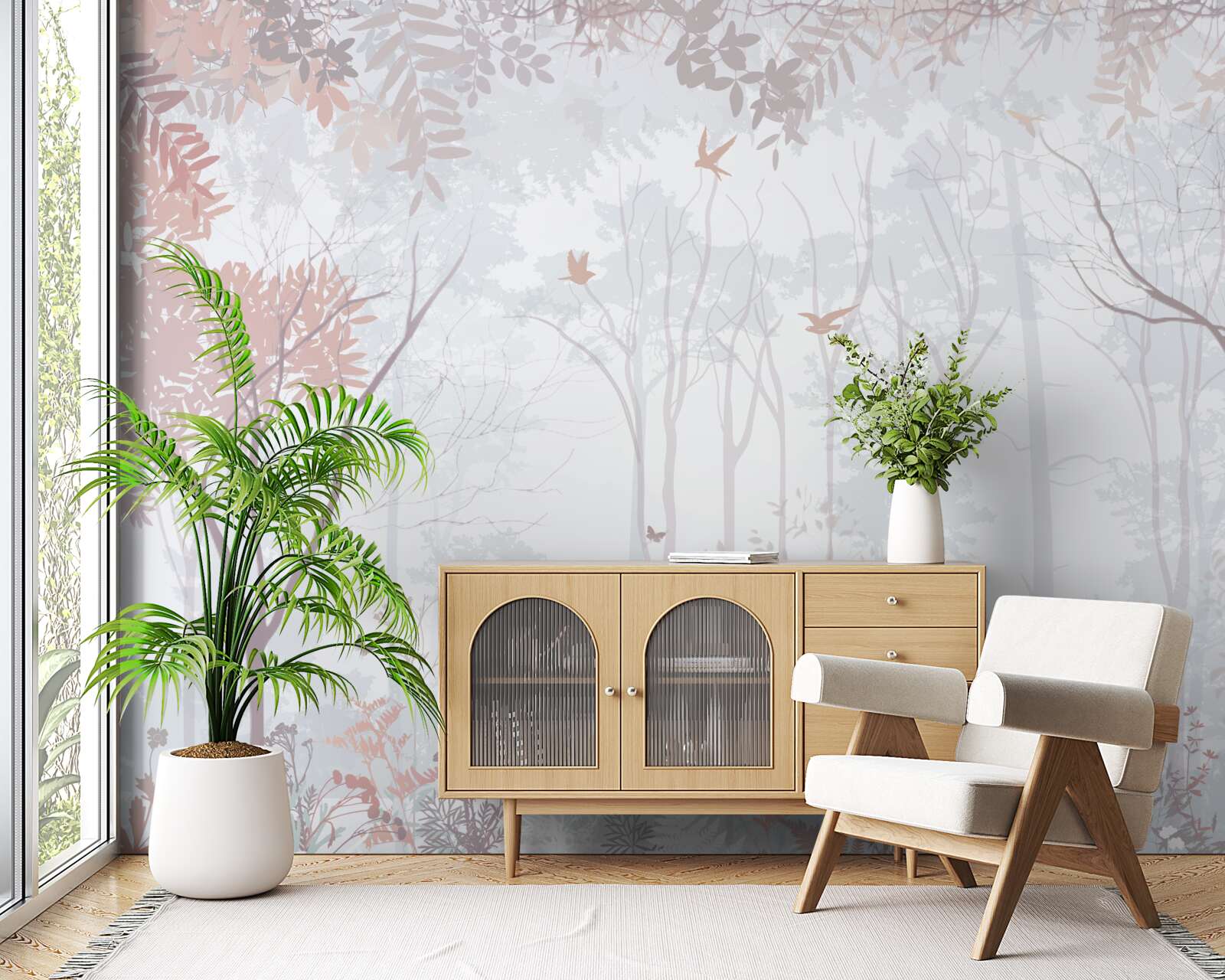 Fotobehang mistig bos op een herfstochtend