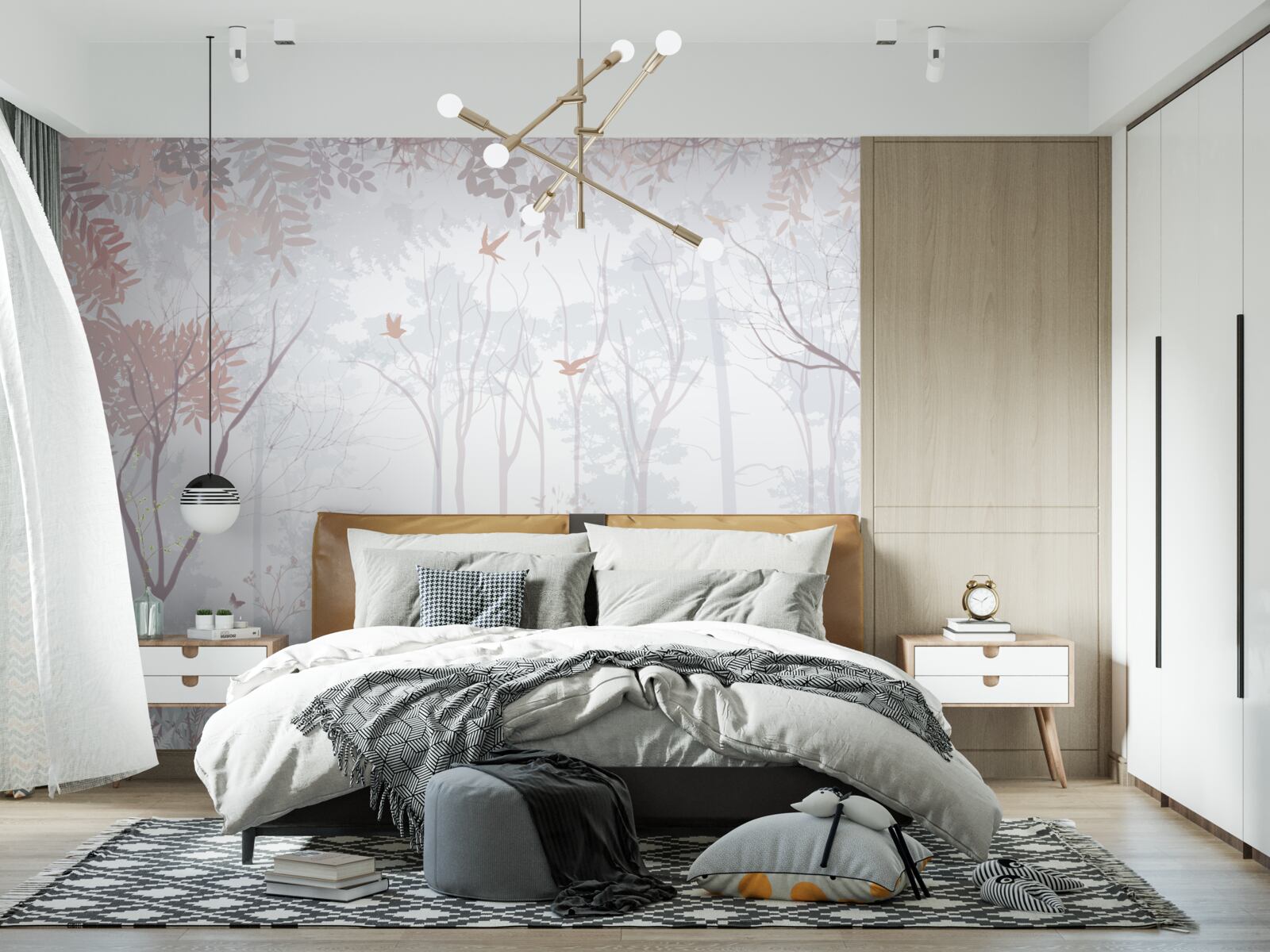 Fotobehang mistig bos op een herfstochtend