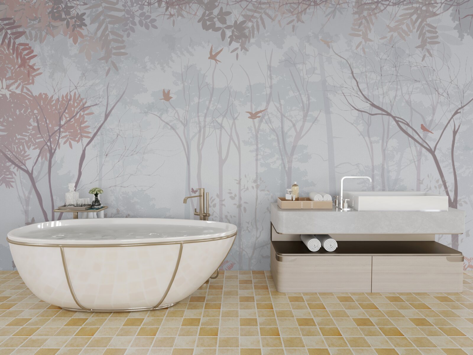 Fotobehang mistig bos op een herfstochtend