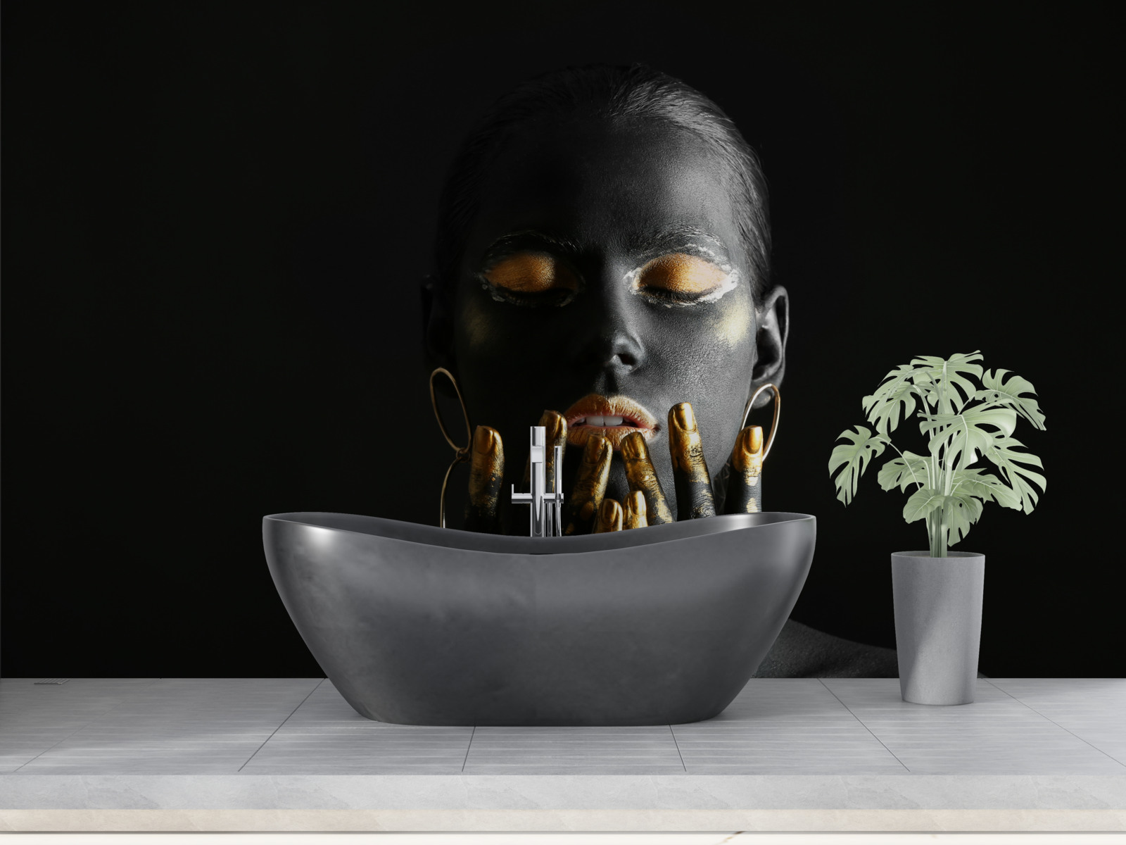 Fotobehang vrouw met gebalde lippen