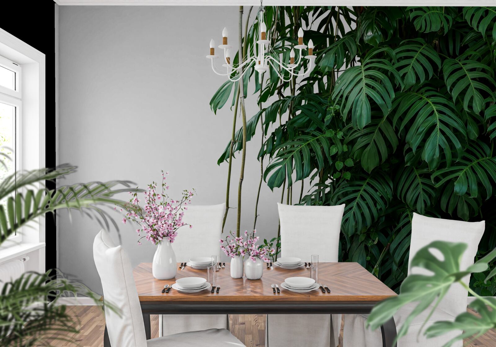 Fotobehang dicht monsterablad in groentinten