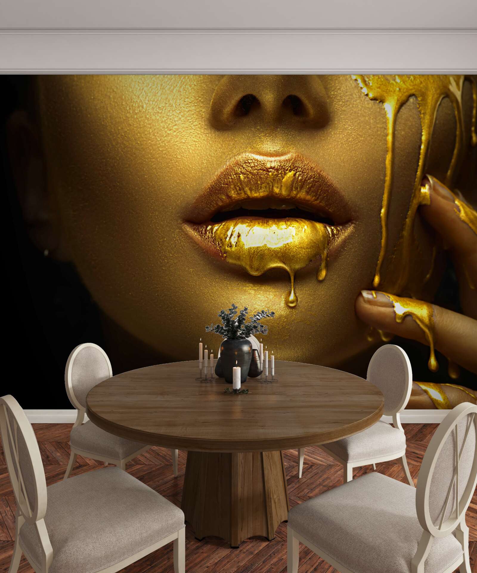 Fotobehang vrouw bedekt met gouden pigmentatie