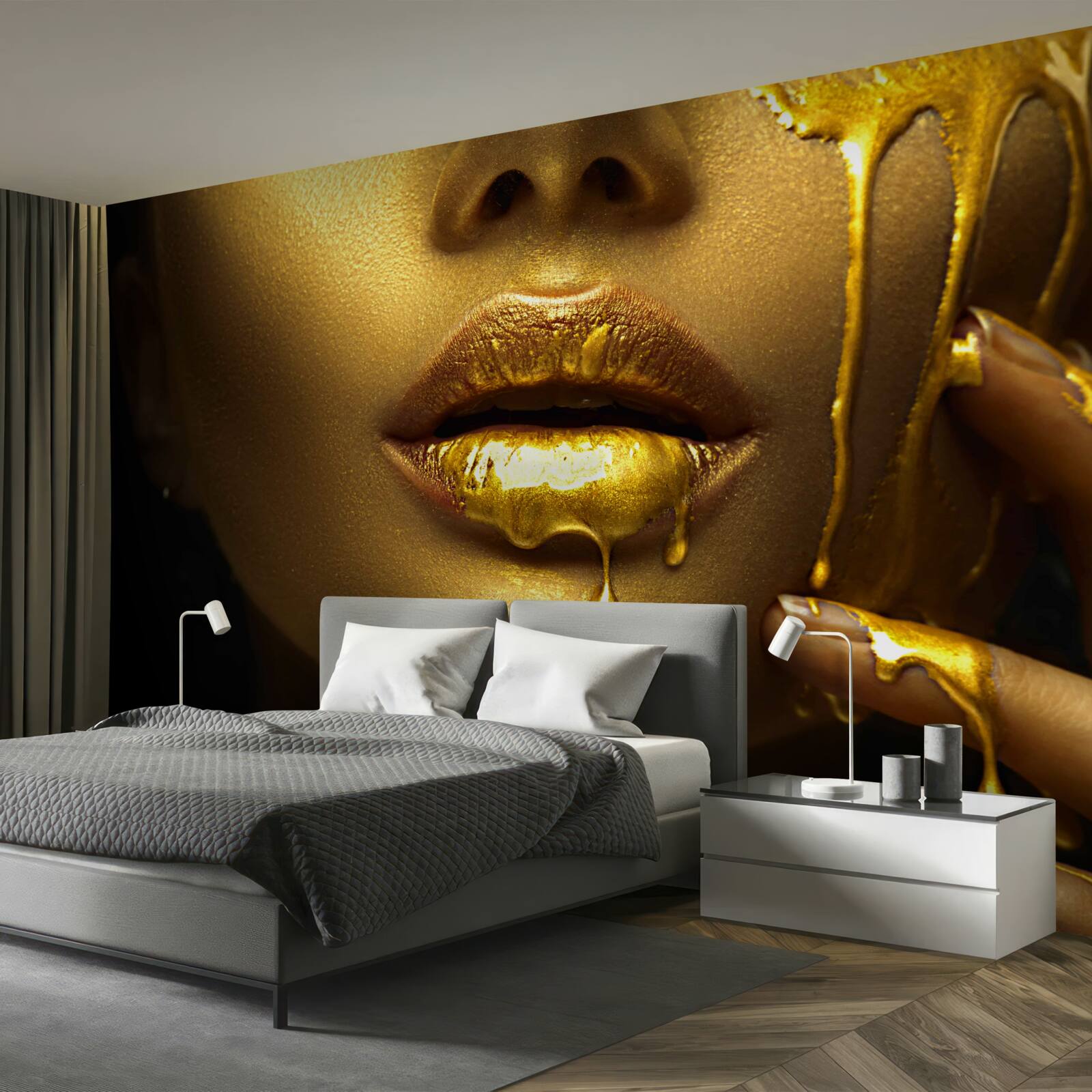 Fotobehang vrouw bedekt met gouden pigmentatie