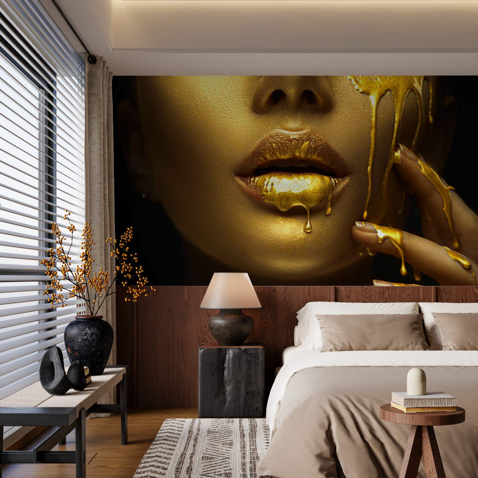 Fotobehang vrouw bedekt met gouden pigmentatie