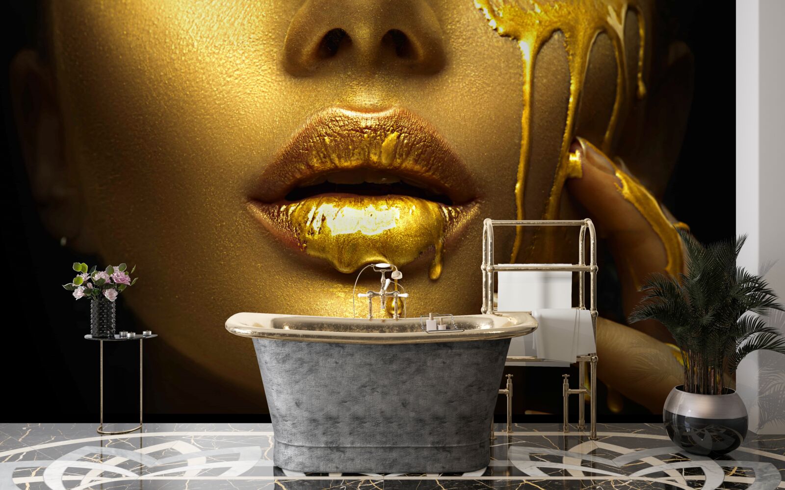 Fotobehang vrouw bedekt met gouden pigmentatie
