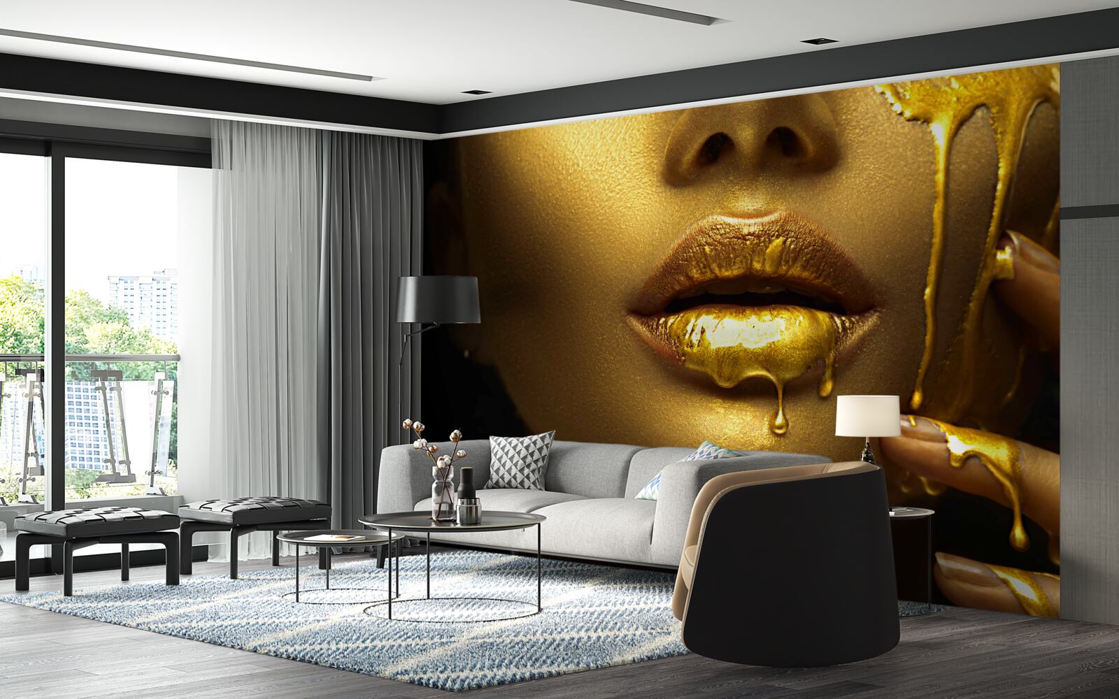 Fotobehang vrouw bedekt met gouden pigmentatie