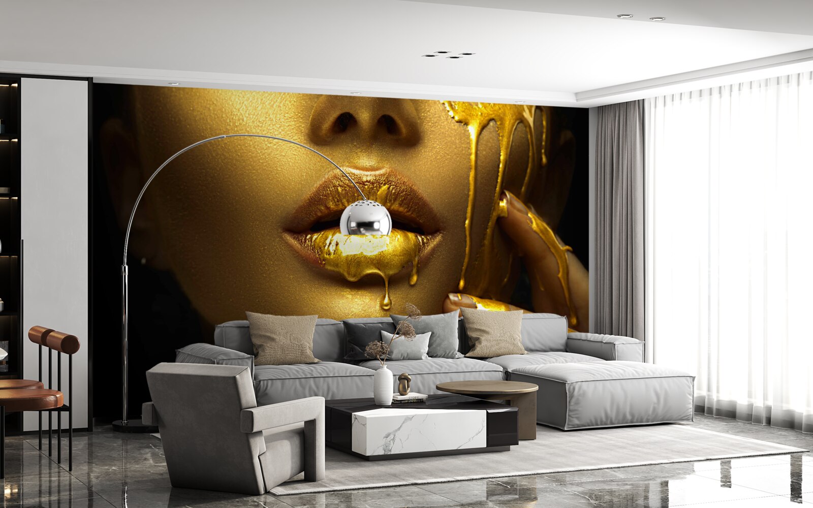 Fotobehang vrouw bedekt met gouden pigmentatie