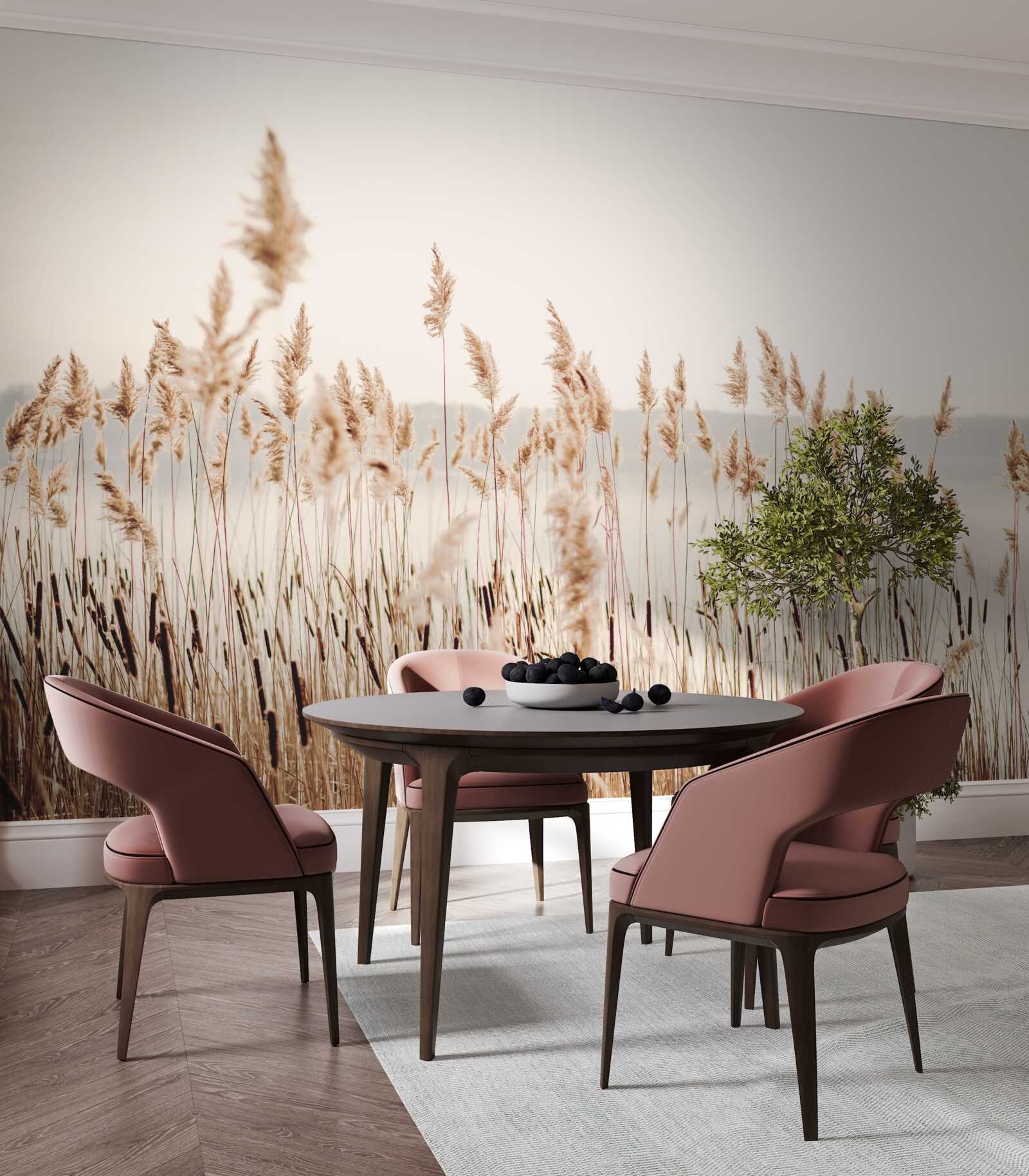 Fotobehang mistig riet in de herfst