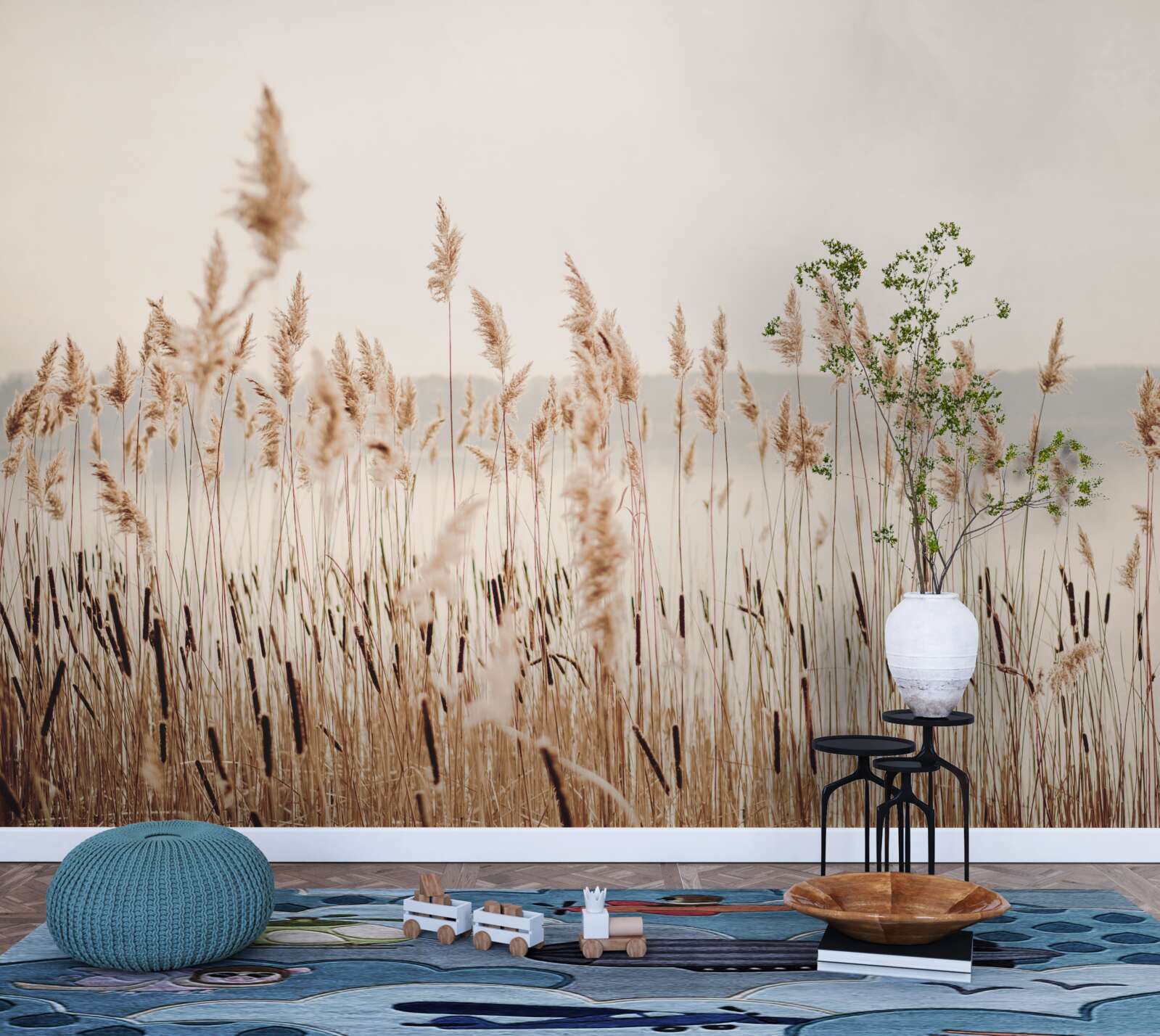 Fotobehang mistig riet in de herfst