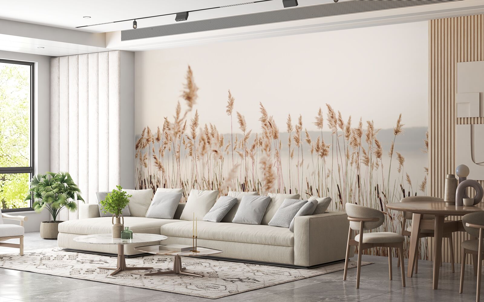 Fotobehang mistig riet in de herfst