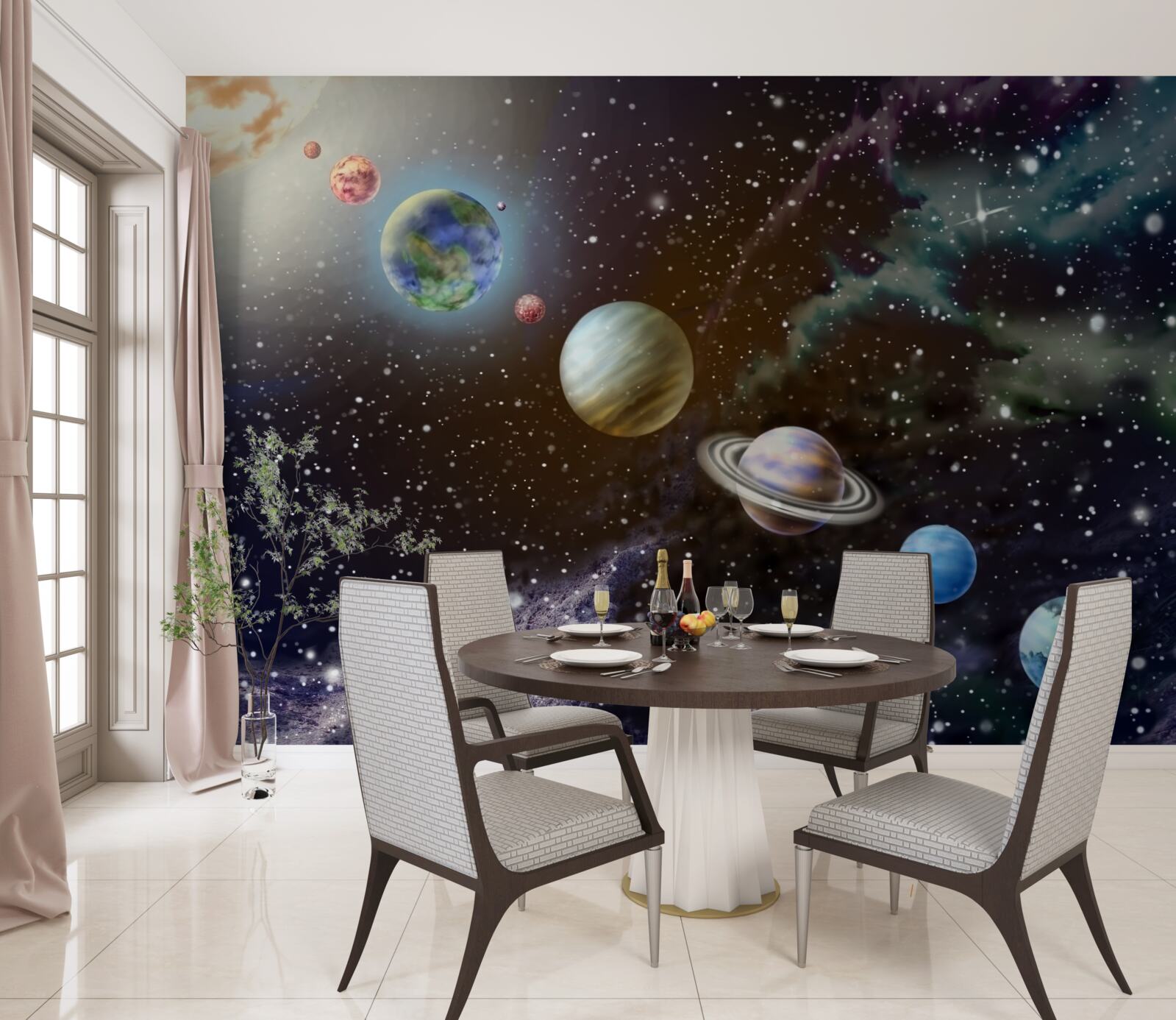 Fotobehang planeten in de ruimte staan op een rij