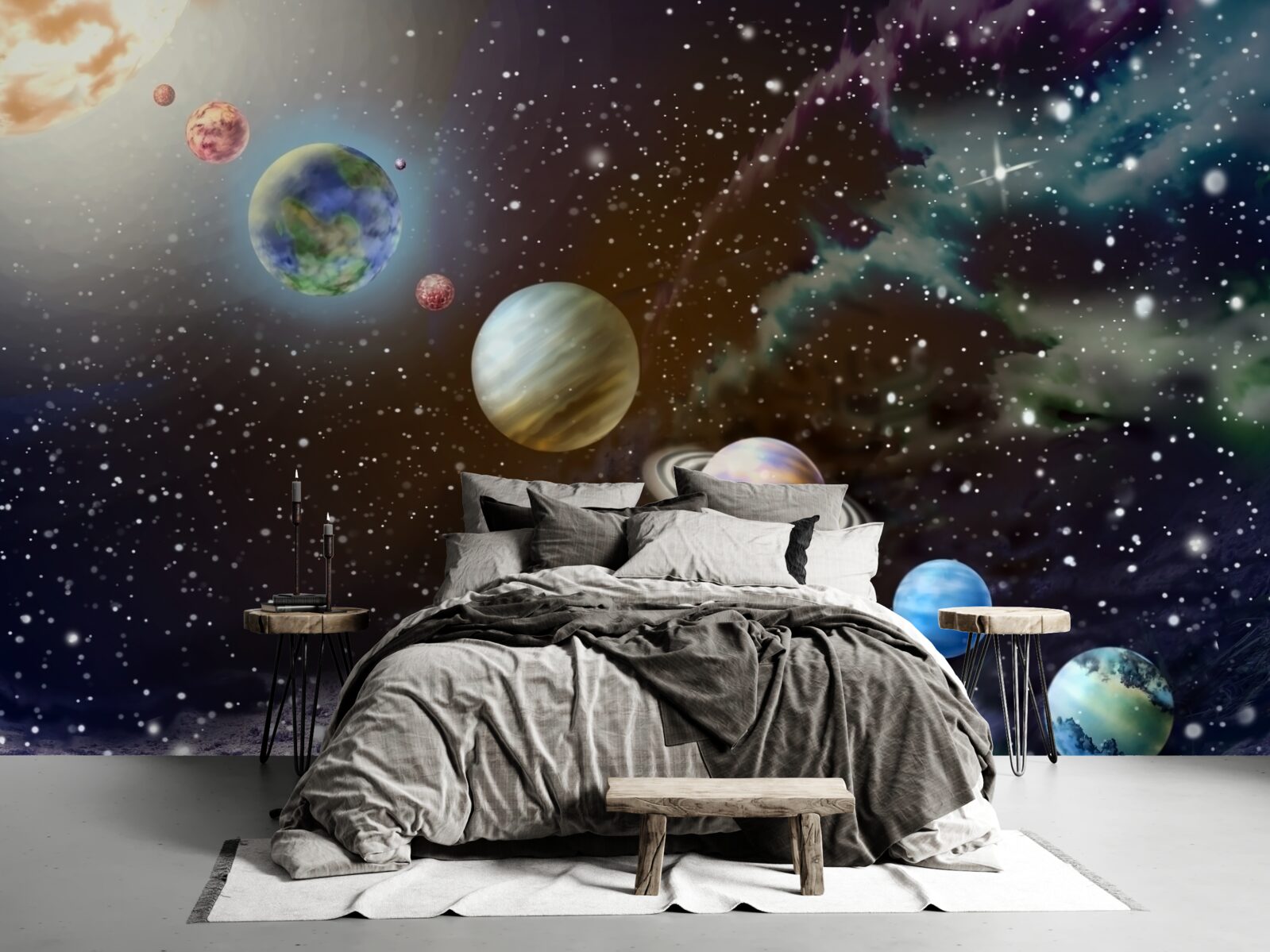 Fotobehang planeten in de ruimte staan op een rij