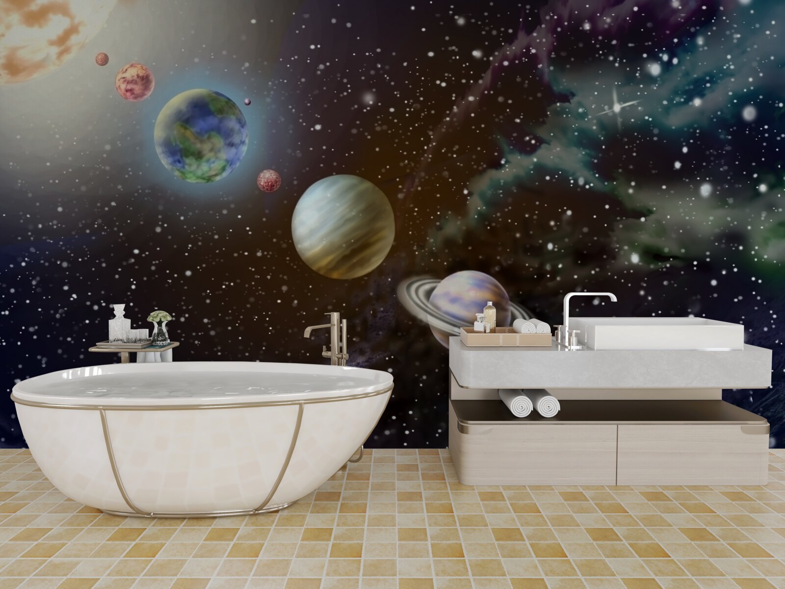 Fotobehang planeten in de ruimte staan op een rij