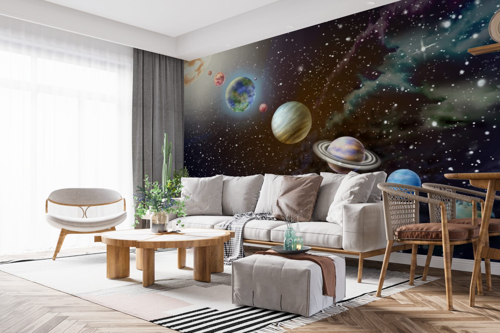 Fotobehang planeten in de ruimte staan op een rij