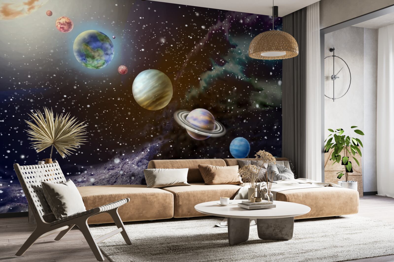 Fotobehang planeten in de ruimte staan op een rij