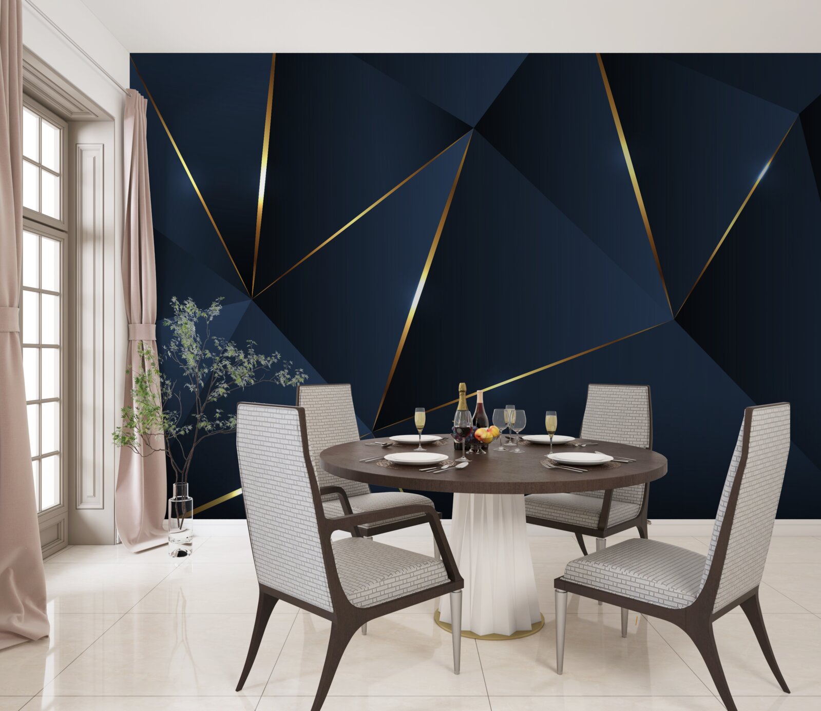 Fotobehang de driehoeken zijn donkerblauw met gouden randen