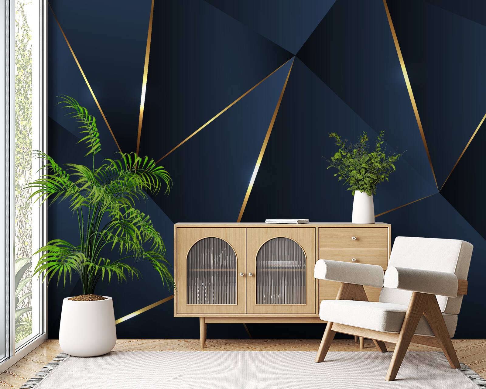 Fotobehang de driehoeken zijn donkerblauw met gouden randen