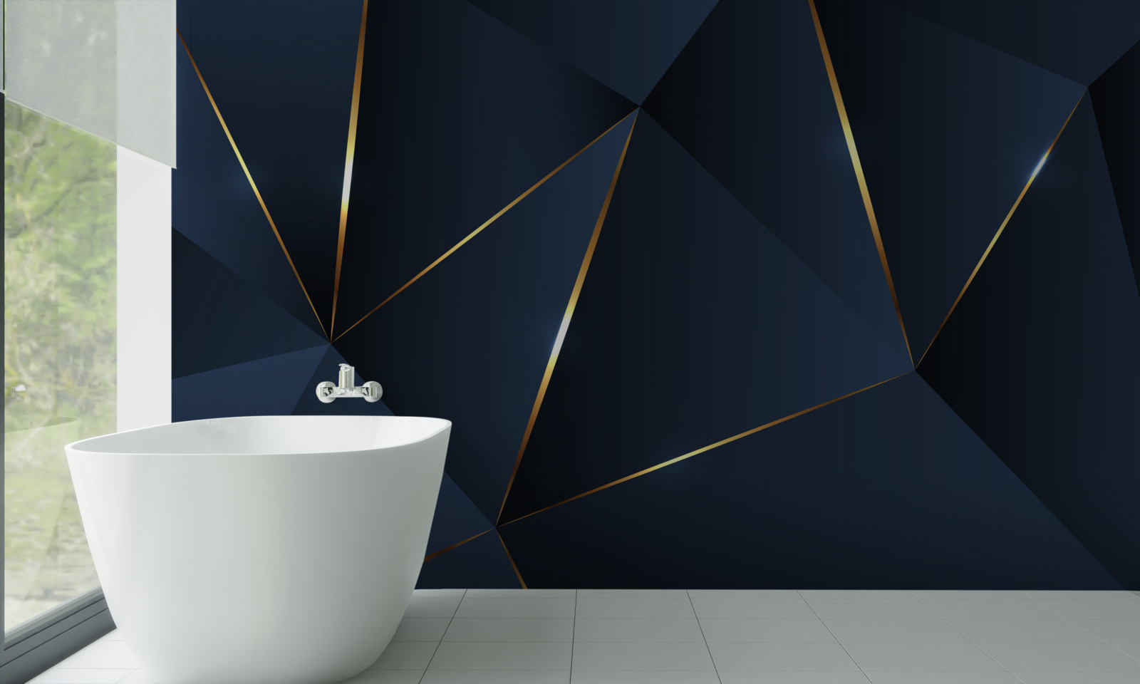 Fotobehang de driehoeken zijn donkerblauw met gouden randen